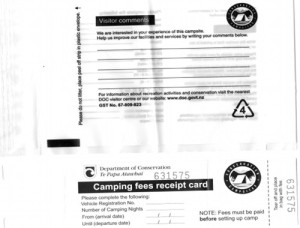 camping fees receipt card