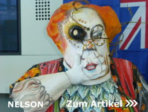 Nelson, NZ, skurille Figur in der I-Site