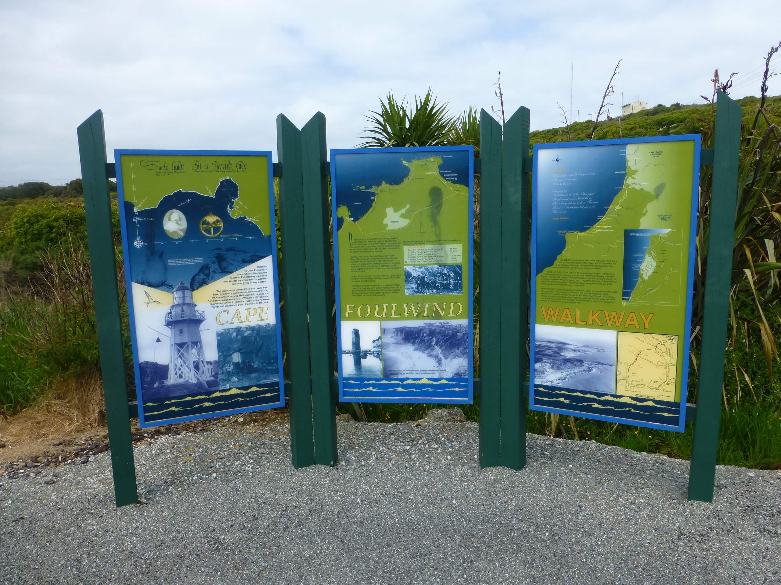 Infotafel am Cape Foulwind, NZ, Westküste