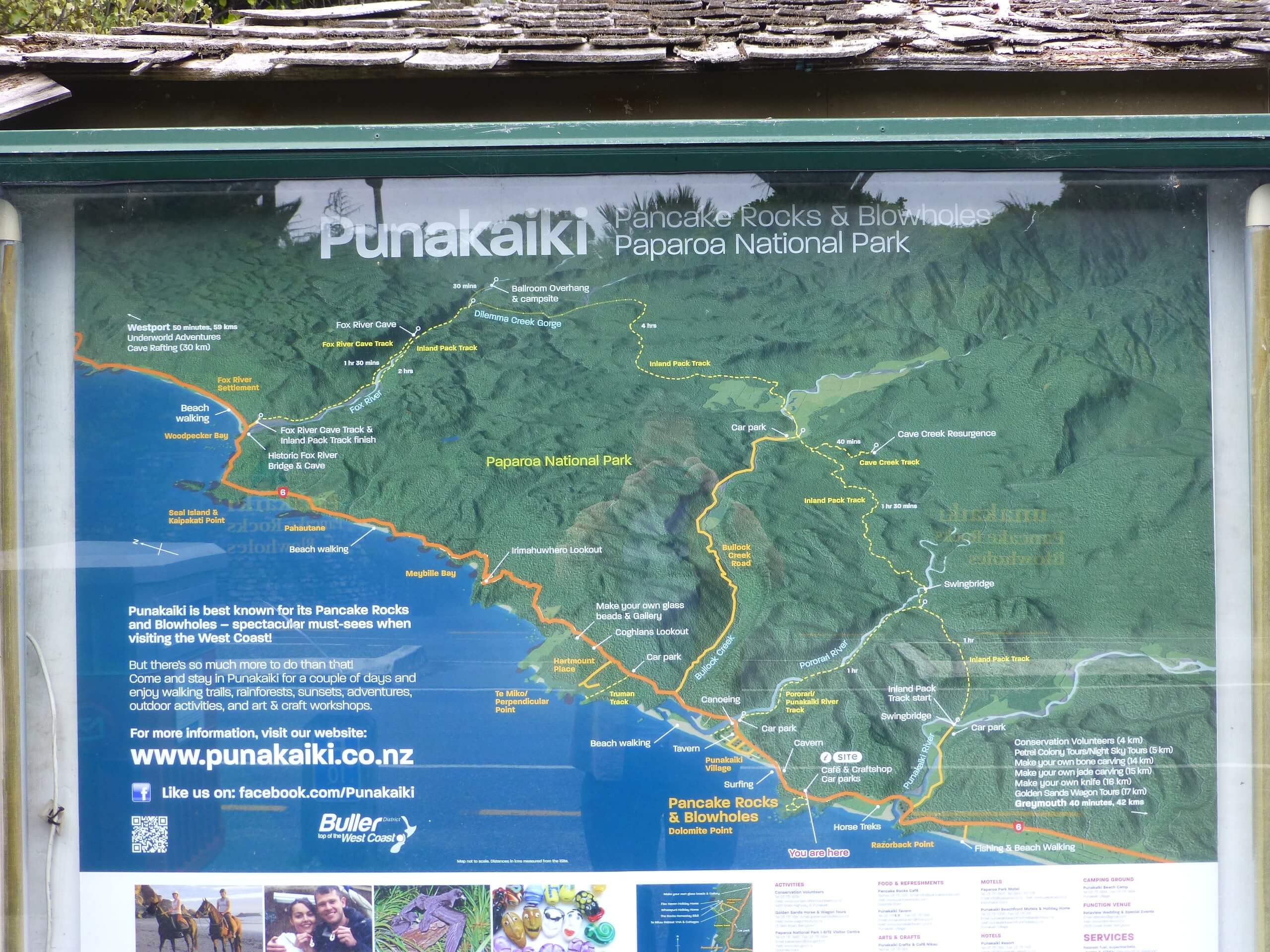 Pancake Rocks, Westküste Neuseeland, Wegeplan I-Site